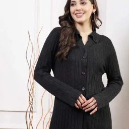 Nayam By Lakshita Grey Regular Fit Striped Cardigan-26