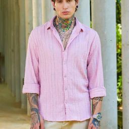 Campus Sutra Pink Poly Spandex Regular Fit Self Design Shirt-picture-21
