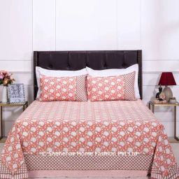 Shahenaz Orange 120 TC Cotton Suhana Double Bedsheet with 2 Pillow Covers-10