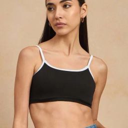 Color Capital Black Cotton Skinny Bralette Top-image-3