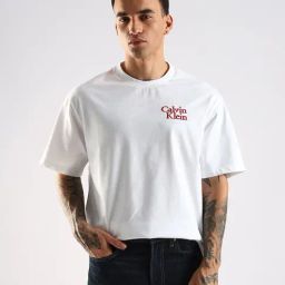Calvin Klein Jeans White Cotton Comfort Fit Logo Printed T-Shirt-picture-38
