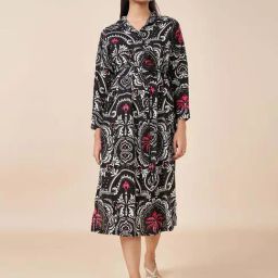 Akkriti by Pantaloons Black Cotton Print Shift Wrap Dress-image-98