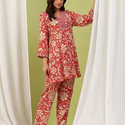 Nayam By Lakshita Floral Printed Sequinned Straight Kurti with Palazzos-28