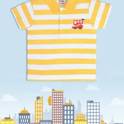 MINIKLUB Kids Yellow & White Striped Polo T-Shirt-image-67