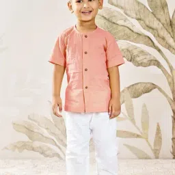Vastramay Boys Peach Cotton Regular Fit Printed Kurta Set-picture-12