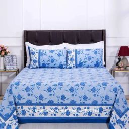 Shahenaz Blue 120 TC Cotton Suhana Double Bedsheet with 2 Pillow Covers-16