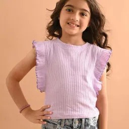 LilPicks Kids Lavender Cotton Regular Fit Top-image-50