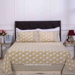 Shahenaz Yellow 120 TC Cotton Suhana Double Bedsheet with 2 Pillow Covers-13