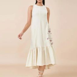 Akkriti by Pantaloons White Cotton Print A-Line Dress-picture-3