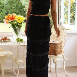 LULU & SKY Textured Drawstring-waist Maxi Skirt-picture-0