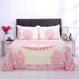 Shahenaz Yellow & Pink 120 TC Cotton Mandala Double Bedsheet with 2 Pillow Covers-image-82