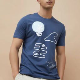 Fame Forever By Lifestyle Dark Blue Cotton Regular Fit Printed T-Shirt-picture-0