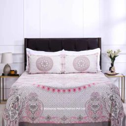 Shahenaz Grey & Pink 120 TC Cotton Mandala Double Bedsheet with 2 Pillow Covers-19