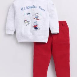 Dollar Kids White & Red Printed Full Sleeves T-Shirt with Jeans-8