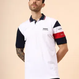 Cantabil White Cotton Regular Fit Colour Block Polo T-Shirt-picture-33