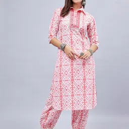 WineRed Women Printed Regular Pure Cotton Kurta with Trousers-image-89