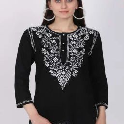 PARAMOUNT CHIKAN Black Cotton Embroidered Straight Kurti-image-81