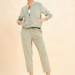 Sweet Dreams Sage Green Mock Collar Track Suit-image-55