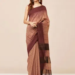 Fabindia Brown Printed Saree Without Blouse-picture-17