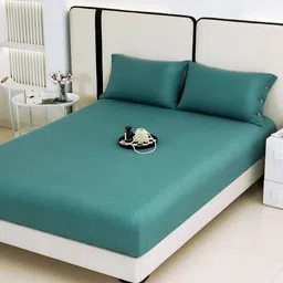 Story@home Green King Bedsheet with 2 Pillow Covers-image-45