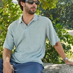 Campus Sutra Men Self Design Polo Collar Cotton T-shirt-image-98