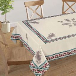 Swayam Dastarkhan White & Red Polyester 220 GSM Casement 8-Seater Table Cloth-31