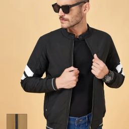 People by Pantaloons Black Regular Fit Striped Reversible Jacket-0