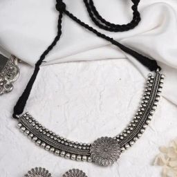Teejh Ijaya Silver Oxidized Necklace & Earring Set-43