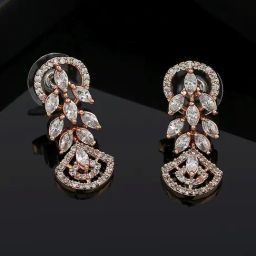 Estele Rose Gold-Plated CZ Marquise Melody Dangler Earrings-58