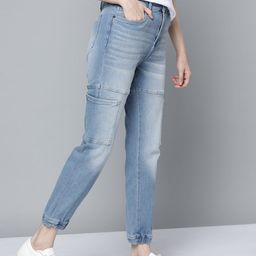 Mast & Harbour Women Blue Slim Jogger Heavy Fade Cuffed Hem Stretchable Jeans-image-5