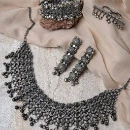 Teejh Reshma Silver Oxidised Jewellery Set-image-98