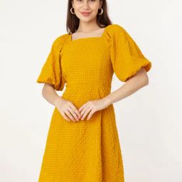 Zink London Mustard Checks A Line Dress-picture-14