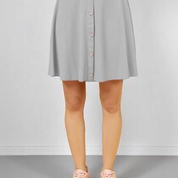 The Roadster Lifestyle Co High-Rise Button-Down A-Line Skater Above Knee Skirt-17