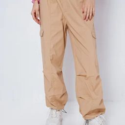 Cover Story Beige Regular Fit High Rise Cargos-image-22