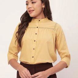 Moomaya Cream Cotton Regular Fit Shirt-image-70