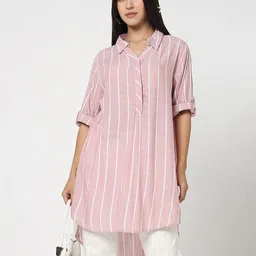 R&B Striped Roll-Up Sleeves Shirt Style Top-image-15