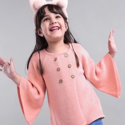 Babyoye Cotton Full Sleeves Front Open Solid Shrug - Pink-image-4