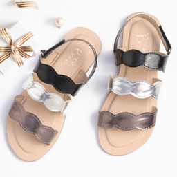 Hola Bonita Party Wear Sandals With Velcro Closure - Silver-image-69