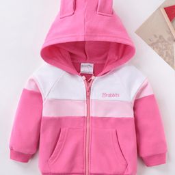 Kookie Kids Full Sleeves Hooded Sweatshirt With Ear Applique Color Block Print- Multicolor-59
