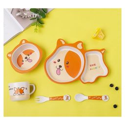 YAMAMA Dog Shape Bamboo Multi Piece Feeding Set Pack of 5   Color May Vary-96