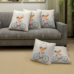FABINALIV 100% Cotton Embroidered Square Shape Cushion Covers Pack of 5 - Off White-7