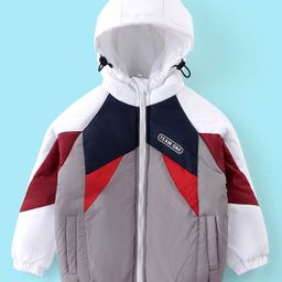 Babyhug Full Sleeves Hoodie With Colour Block Pattern - Red White & Grey-4