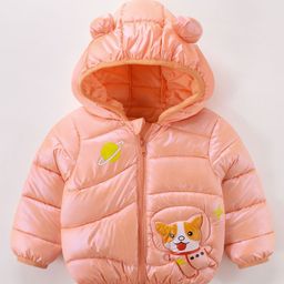 Kookie Kids Padded Winter Jacket Puppy Print- Orange-image-36