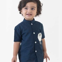 Tiber Taber Half Sleeves Placement Sheep Embroidered Shirt - Blue-picture-29