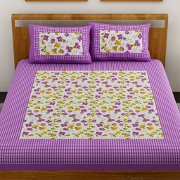UniqChoice 100 Percent Cotton Jaipuri Traditonal Double BedSheet With 2 Pillow Cover - Purple-image-29