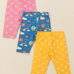 Babyhug Cotton Lycra Knit Three Fourth Striped  Leggings with Floral & Polka Dots Print Pack of 3 - Multicolour-image-42