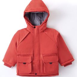 Kookie Kids Full Sleeves Hooded Solid Winter Jacket - Orange-image-93
