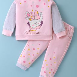 ToffyHouse Cotton Knitted Full Sleeves T-Shirt & Lounge Pants Set Bunny Prints - Baby Pink-image-32