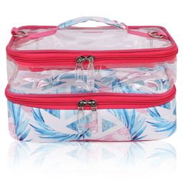 Echo Boomers Flower Printed Large Double-Decker Insulated Lunch Bag with Multi-Compartment Zipper Pockets-picture-8