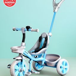 Play Nation Plug & Play Tricycle With Parental Push Handle Parental & EVA Wheels - Blue-10